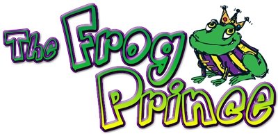 "The Frog Prince" in green letters with a frog wearing a crown next to it all on a white background.