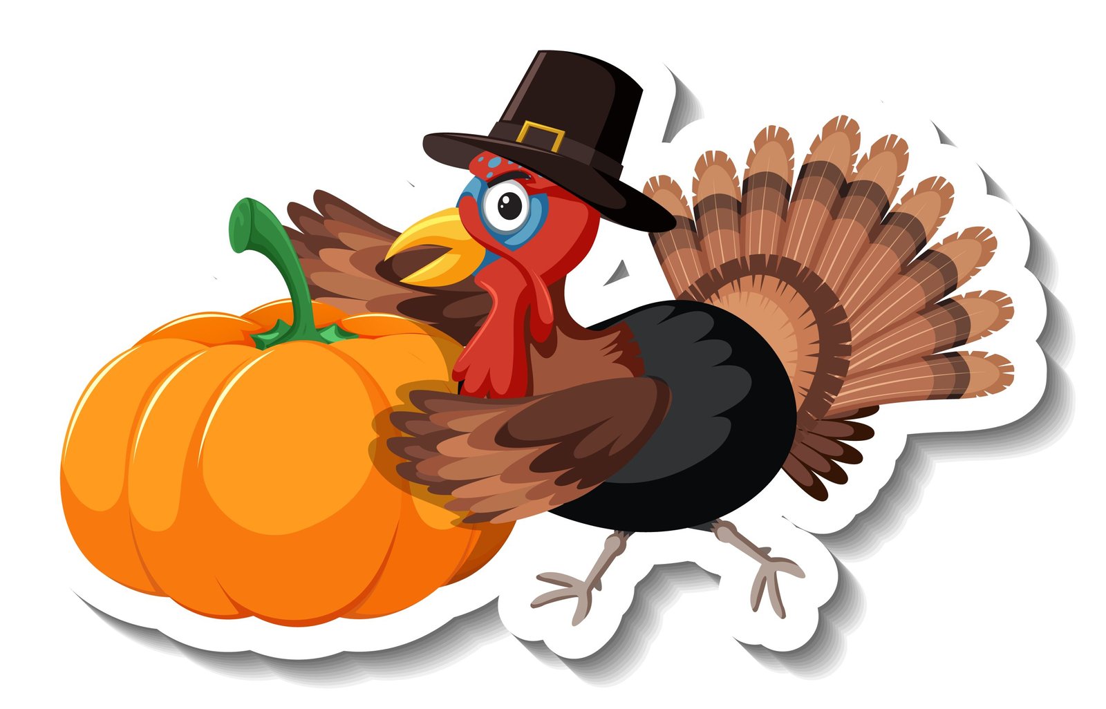 A comical Thanksgiving Turkey and a pumpkin