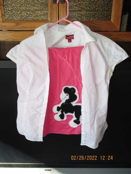 Pink Poodle skirt and white blouse