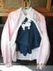 Blue Poodle skirt, white blouse and Pink Lady jacket