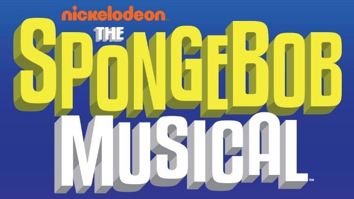 "Spongebob" in yellow letters over "Musical" in white letters on a dark blue background